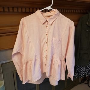 Womens high low shirt, 100% linen, XS peach shirt